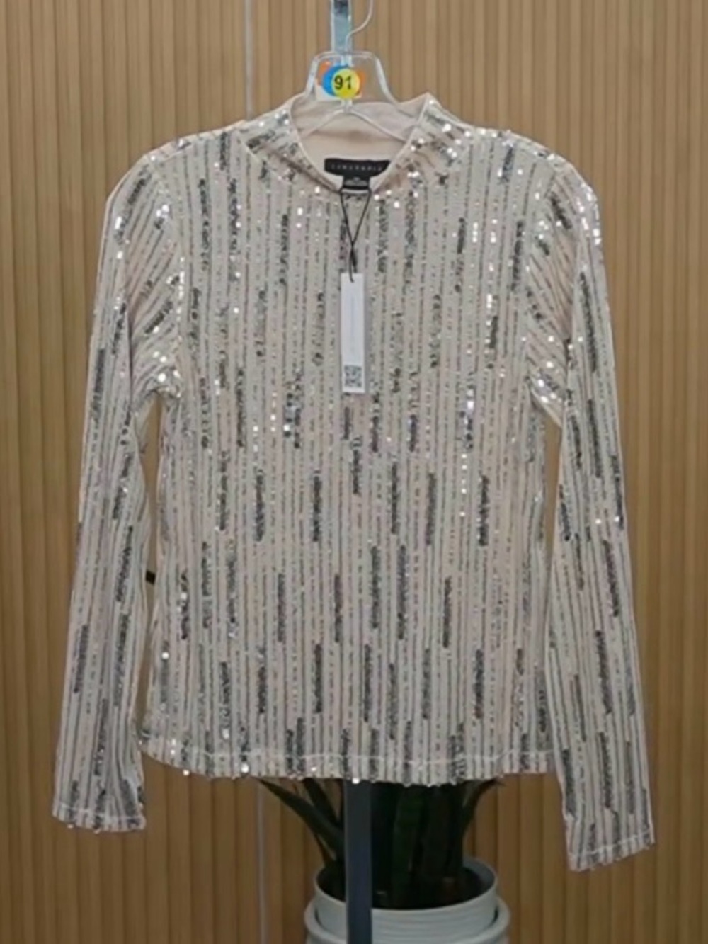 Sanctuary Cream Long-Sleeve Sequin Stripe Top